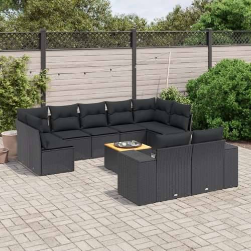 Vrtna garnitura - 10-dijelni set vrtnih sofa s jastucima crni od poliratana - Crna 5x srednja + 2x kutna + stol 1 Cijena