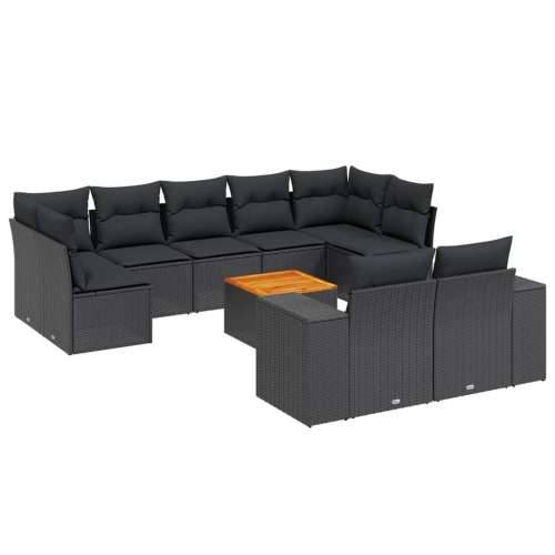 Vrtna garnitura - 10-dijelni set vrtnih sofa s jastucima crni od poliratana - Crna 5x srednja + 2x kutna + stol 1 Cijena
