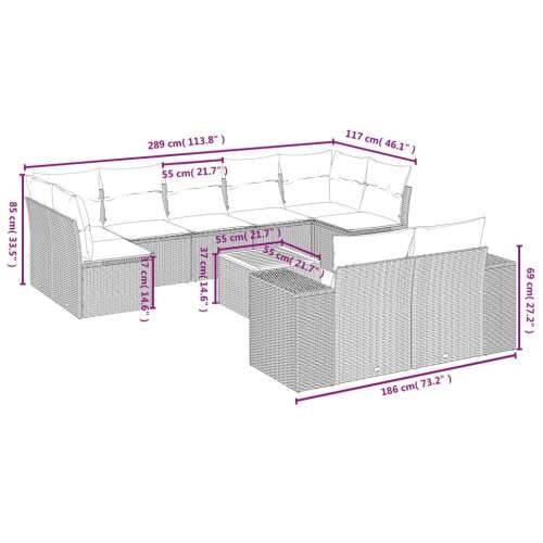 Vrtna garnitura - 10-dijelni set vrtnih sofa s jastucima crni od poliratana - Crna 5x srednja + 2x kutna + stol 1 Cijena