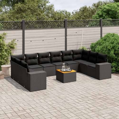 Vrtna garnitura - 11-dijelni set vrtnih sofa od poliratana s jastucima crni - Crna 2x kutna + 6x srednja + stol 1 Cijena