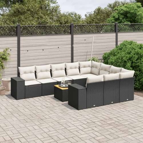 Vrtna garnitura - 11-dijelni set vrtnih sofa od poliratana s jastucima crni - Crna i krem 6x srednja + 2x kutna + stol 1 Cijena
