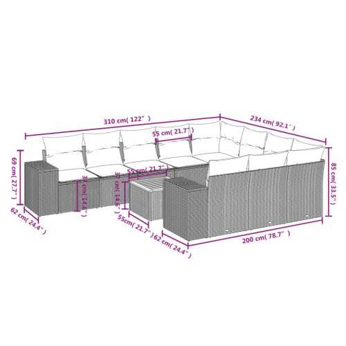 Vrtna garnitura - 11-dijelni set vrtnih sofa od poliratana s jastucima crni - Crna i krem 6x srednja + 2x kutna + stol 1 Cijena