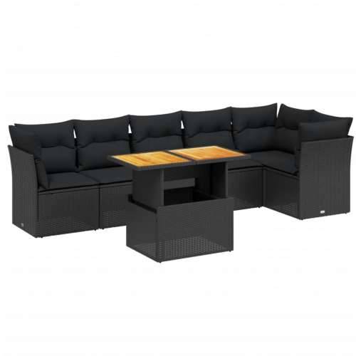 Vrtna garnitura - 7-dijelni set vrtnih sofa od poliratana s jastucima crni - Crna 3x kutna + 3x srednja + stol 1 Cijena