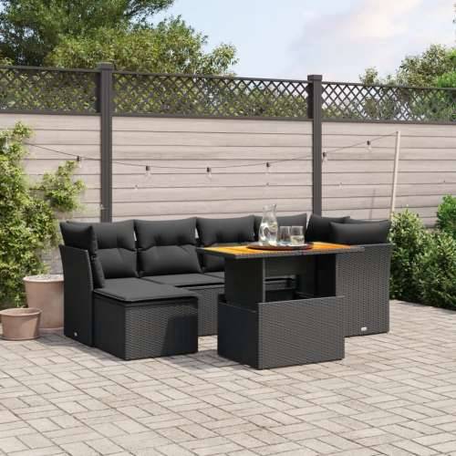 Vrtna garnitura - 7-dijelni set vrtnih sofa od poliratana s jastucima crni - Crna bez spremišta 1 Cijena