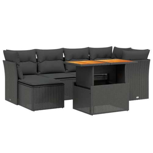 Vrtna garnitura - 7-dijelni set vrtnih sofa od poliratana s jastucima crni - Crna bez spremišta 1 Cijena
