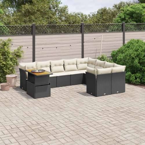 Vrtna garnitura - 10-dijelni set vrtnih sofa s jastucima crni od poliratana - Crna i krem stol + 5x srednja + 4x kutna 1 Cijena