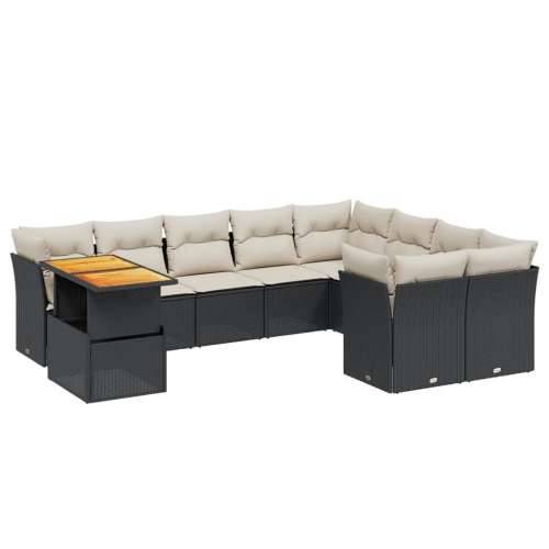 Vrtna garnitura - 10-dijelni set vrtnih sofa s jastucima crni od poliratana - Crna i krem stol + 5x srednja + 4x kutna 1 Cijena