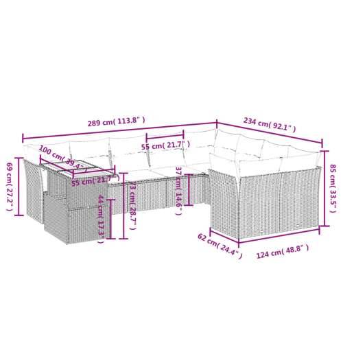 Vrtna garnitura - 10-dijelni set vrtnih sofa s jastucima crni od poliratana - Crna i krem stol + 5x srednja + 4x kutna 1 Cijena