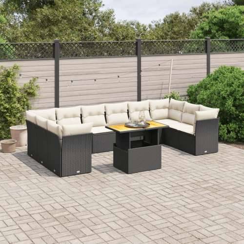 Vrtna garnitura - 11-dijelni set vrtnih sofa od poliratana s jastucima crni - Crna i krem 6x srednja + stol + 4x kutna 1 Cijena