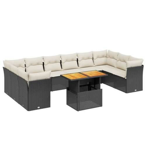Vrtna garnitura - 11-dijelni set vrtnih sofa od poliratana s jastucima crni - Crna i krem 6x srednja + stol + 4x kutna 1 Cijena