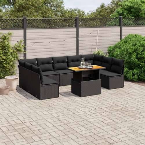 Vrtna garnitura - 10-dijelni set vrtnih sofa s jastucima crni od poliratana - Crna 5x srednja + 4x kutna + stol 1 Cijena