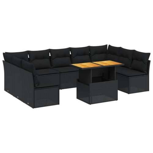 Vrtna garnitura - 10-dijelni set vrtnih sofa s jastucima crni od poliratana - Crna 5x srednja + 4x kutna + stol 1 Cijena