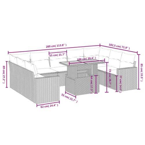 Vrtna garnitura - 10-dijelni set vrtnih sofa s jastucima crni od poliratana - Crna 5x srednja + 4x kutna + stol 1 Cijena