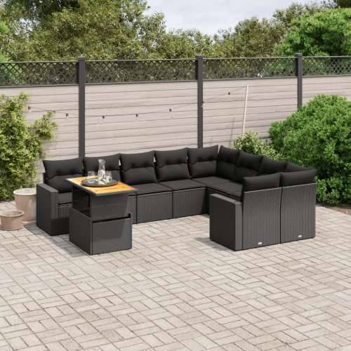 Vrtna garnitura - 10-dijelni set vrtnih sofa s jastucima crni od poliratana - Crna stol + 4x kutna + 5x srednja 1 Cijena