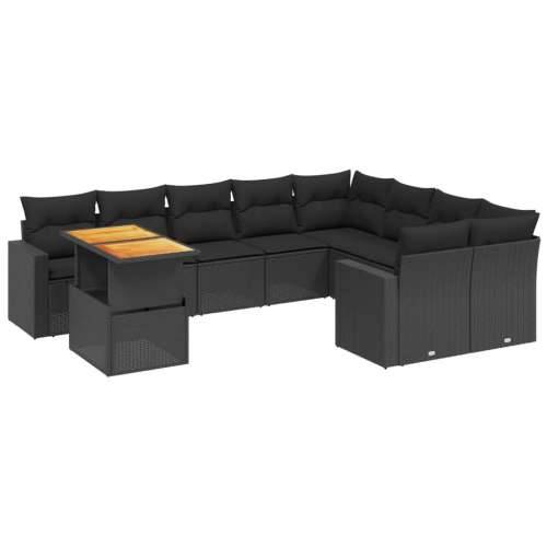 Vrtna garnitura - 10-dijelni set vrtnih sofa s jastucima crni od poliratana - Crna stol + 4x kutna + 5x srednja 1 Cijena