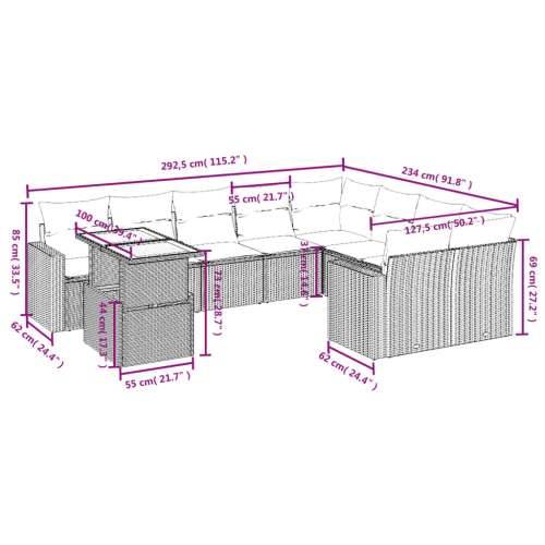 Vrtna garnitura - 10-dijelni set vrtnih sofa s jastucima crni od poliratana - Crna stol + 4x kutna + 5x srednja 1 Cijena