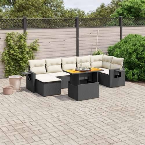 Vrtna garnitura - 8-dijelni set vrtnih sofa od poliratana s jastucima crni - Crna i krem 3x srednja + 3x kutna + tabure + stol 1 Cijena