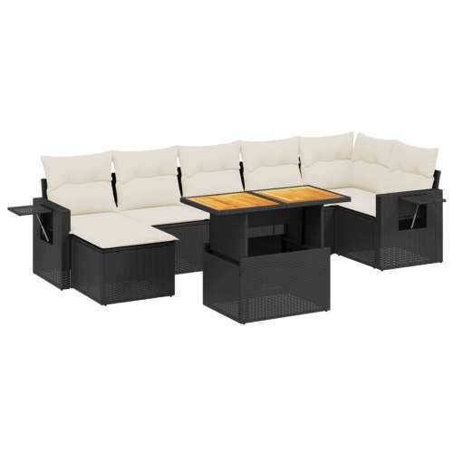 Vrtna garnitura - 8-dijelni set vrtnih sofa od poliratana s jastucima crni - Crna i krem 3x srednja + 3x kutna + tabure + stol 1 Cijena