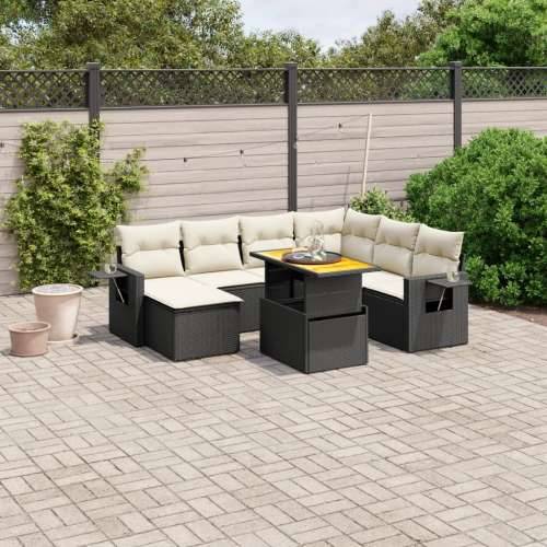 Vrtna garnitura - 8-dijelni set vrtnih sofa od poliratana s jastucima crni - Crna i krem 3x kutna + 3x srednja + tabure + stol 1 Cijena