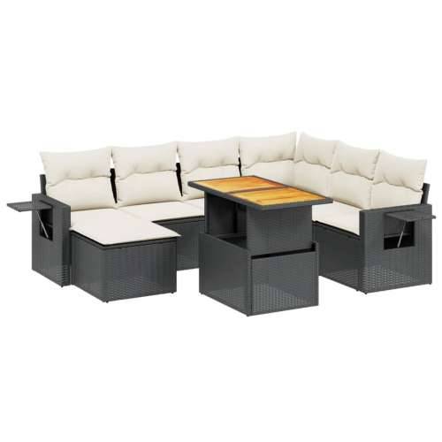 Vrtna garnitura - 8-dijelni set vrtnih sofa od poliratana s jastucima crni - Crna i krem 3x kutna + 3x srednja + tabure + stol 1 Cijena
