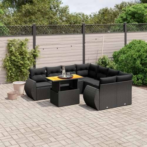 Vrtna garnitura - 9-dijelni set vrtnih sofa s jastucima crni od poliratana - Crna bez spremišta 1 Cijena