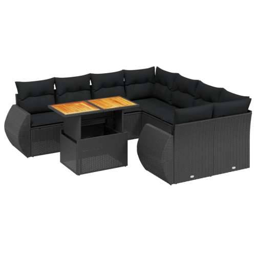 Vrtna garnitura - 9-dijelni set vrtnih sofa s jastucima crni od poliratana - Crna bez spremišta 1 Cijena