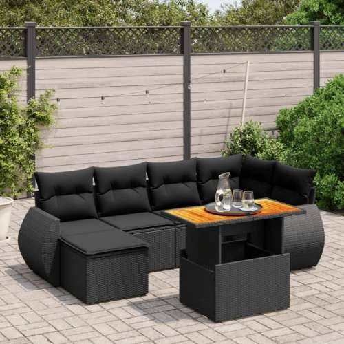 Vrtna garnitura - 7-dijelni set vrtnih sofa od poliratana s jastucima crni - Crna bez spremišta 1 Cijena