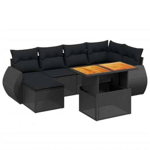 Vrtna garnitura - 7-dijelni set vrtnih sofa od poliratana s jastucima crni - Crna bez spremišta 1 Cijena