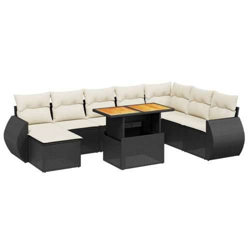 Vrtna garnitura - 9-dijelni set vrtnih sofa s jastucima crni od poliratana - Crna i krem bez spremišta 1 Cijena