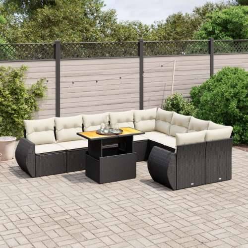 Vrtna garnitura - 10-dijelni set vrtnih sofa s jastucima crni od poliratana - Crna i krem 4x kutna + 5x srednja + stol 1 Cijena