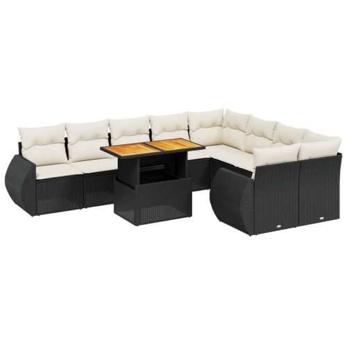 Vrtna garnitura - 10-dijelni set vrtnih sofa s jastucima crni od poliratana - Crna i krem 4x kutna + 5x srednja + stol 1 Cijena