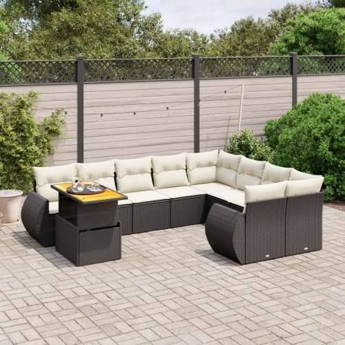 Vrtna garnitura - 10-dijelni set vrtnih sofa s jastucima crni od poliratana - Crna i krem stol + 5x srednja + 4x kutna 1 Cijena