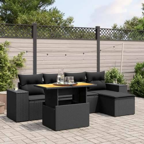 Vrtna garnitura - 6-dijelni set vrtnih sofa s jastucima crni od poliratana - Crna bez spremišta 1 Cijena