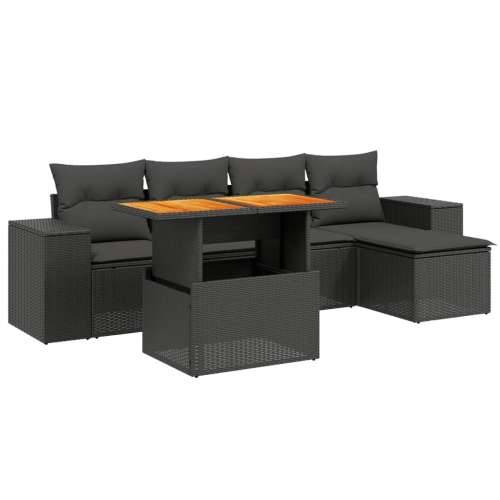 Vrtna garnitura - 6-dijelni set vrtnih sofa s jastucima crni od poliratana - Crna bez spremišta 1 Cijena