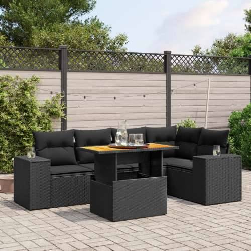 Vrtna garnitura - 6-dijelni set vrtnih sofa s jastucima crni od poliratana - Crna 2x srednja + 3x kutna + stol 1 Cijena