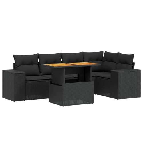 Vrtna garnitura - 6-dijelni set vrtnih sofa s jastucima crni od poliratana - Crna 2x srednja + 3x kutna + stol 1 Cijena