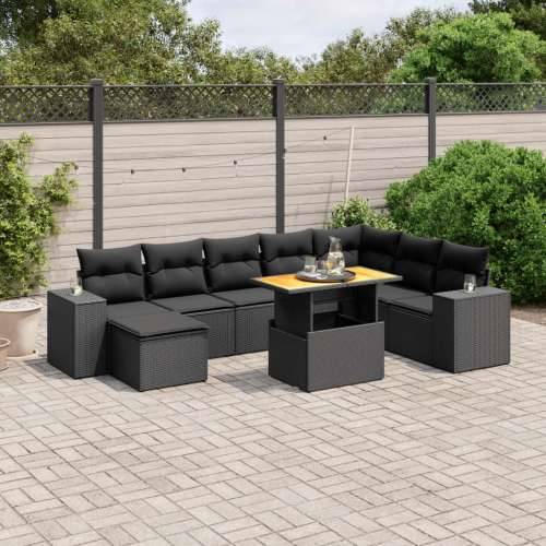 Vrtna garnitura - 9-dijelni set vrtnih sofa s jastucima crni od poliratana - Crna bez spremišta 1 Cijena