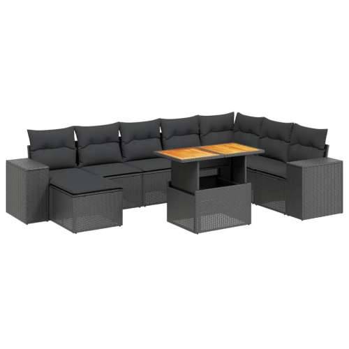 Vrtna garnitura - 9-dijelni set vrtnih sofa s jastucima crni od poliratana - Crna bez spremišta 1 Cijena