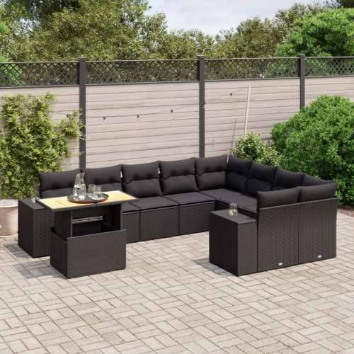 Vrtna garnitura - 10-dijelni set vrtnih sofa s jastucima crni od poliratana - Crna stol + 2x kutna + 5x srednja 1 Cijena