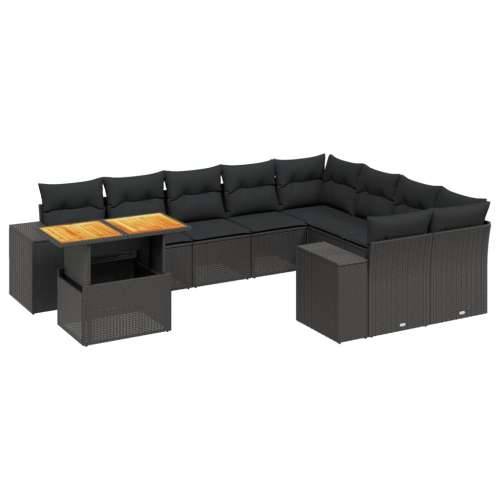 Vrtna garnitura - 10-dijelni set vrtnih sofa s jastucima crni od poliratana - Crna stol + 2x kutna + 5x srednja 1 Cijena