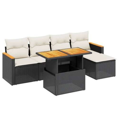 Vrtna garnitura - 6-dijelni set vrtnih sofa s jastucima crni od poliratana - Crna i krem bez spremišta 1 Cijena