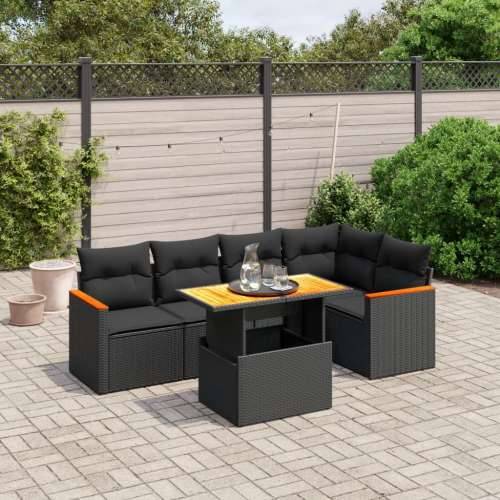 Vrtna garnitura - 6-dijelni set vrtnih sofa s jastucima crni od poliratana - Crna bez spremišta 1 Cijena