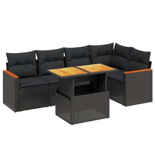 Vrtna garnitura - 6-dijelni set vrtnih sofa s jastucima crni od poliratana - Crna bez spremišta 1 Cijena