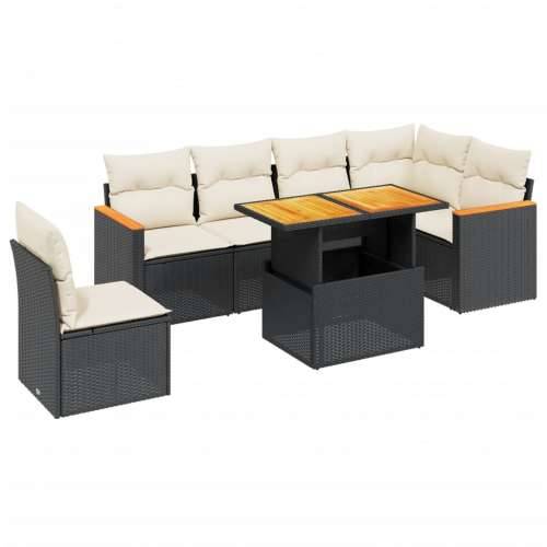 Vrtna garnitura - 7-dijelni set vrtnih sofa od poliratana s jastucima crni - Crna i krem 1 Cijena