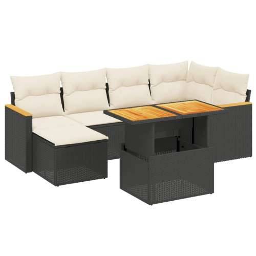 Vrtna garnitura - 7-dijelni set vrtnih sofa od poliratana s jastucima crni - Crna i krem bez spremišta 1 Cijena