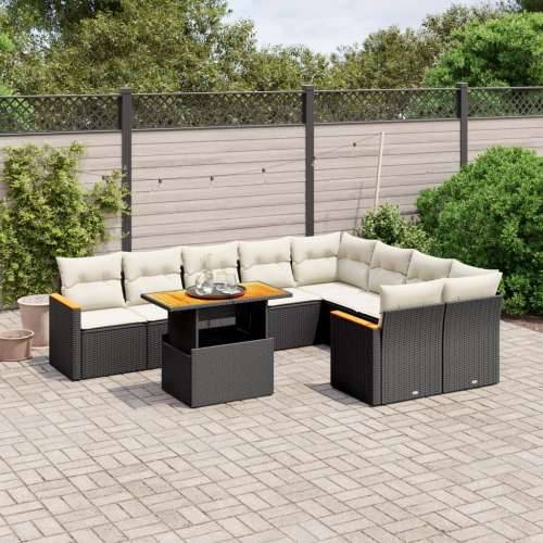Vrtna garnitura - 10-dijelni set vrtnih sofa s jastucima crni od poliratana - Crna i krem 1 Cijena
