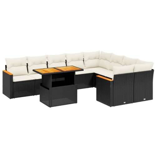 Vrtna garnitura - 10-dijelni set vrtnih sofa s jastucima crni od poliratana - Crna i krem 1 Cijena