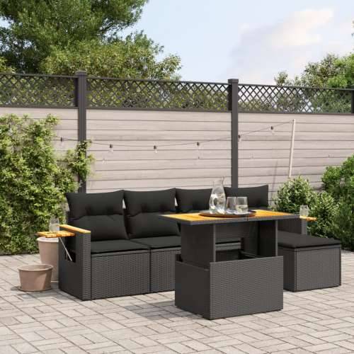 Vrtna garnitura - 6-dijelni set vrtnih sofa s jastucima crni od poliratana - Crna bez spremišta 1 Cijena