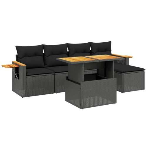 Vrtna garnitura - 6-dijelni set vrtnih sofa s jastucima crni od poliratana - Crna bez spremišta 1 Cijena