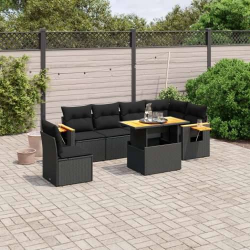 Vrtna garnitura - 7-dijelni set vrtnih sofa od poliratana s jastucima crni - Crna 1 Cijena